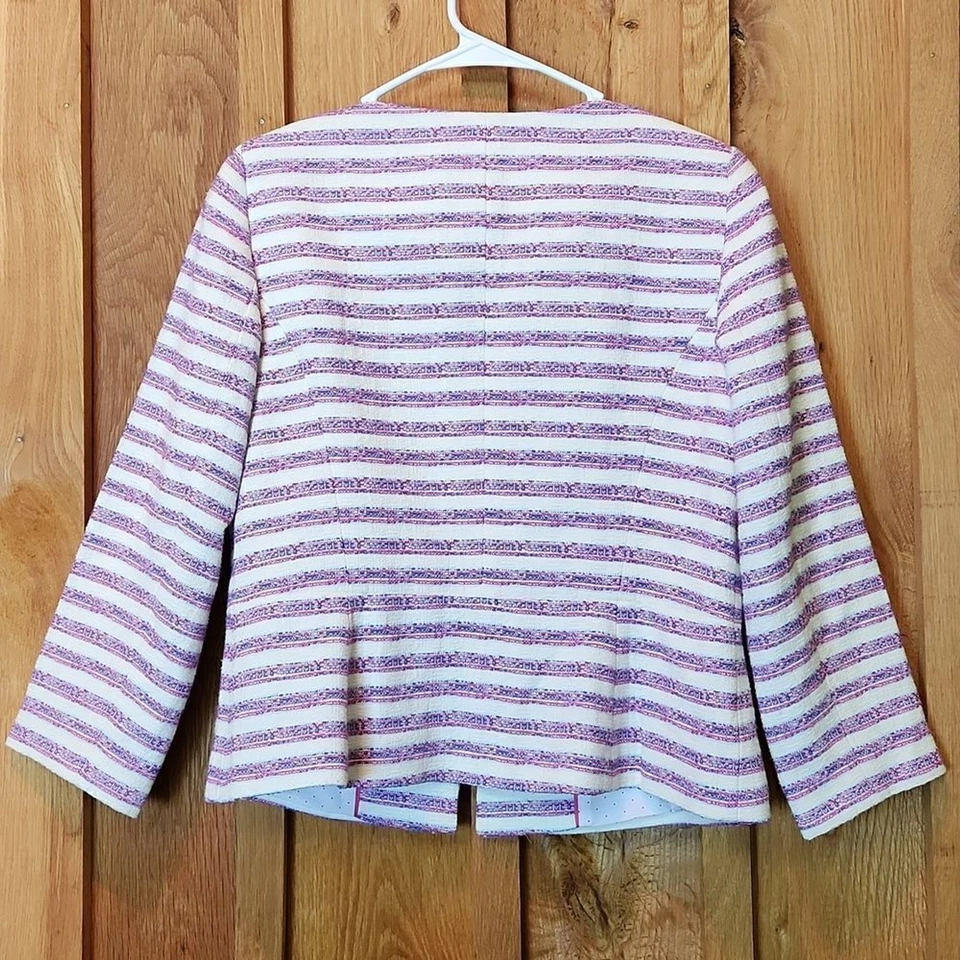 Talbots Pastel Office Preppy Textured Blazer, Size 6 Pink, Blue, Cream Stripes - Image 3 of 4