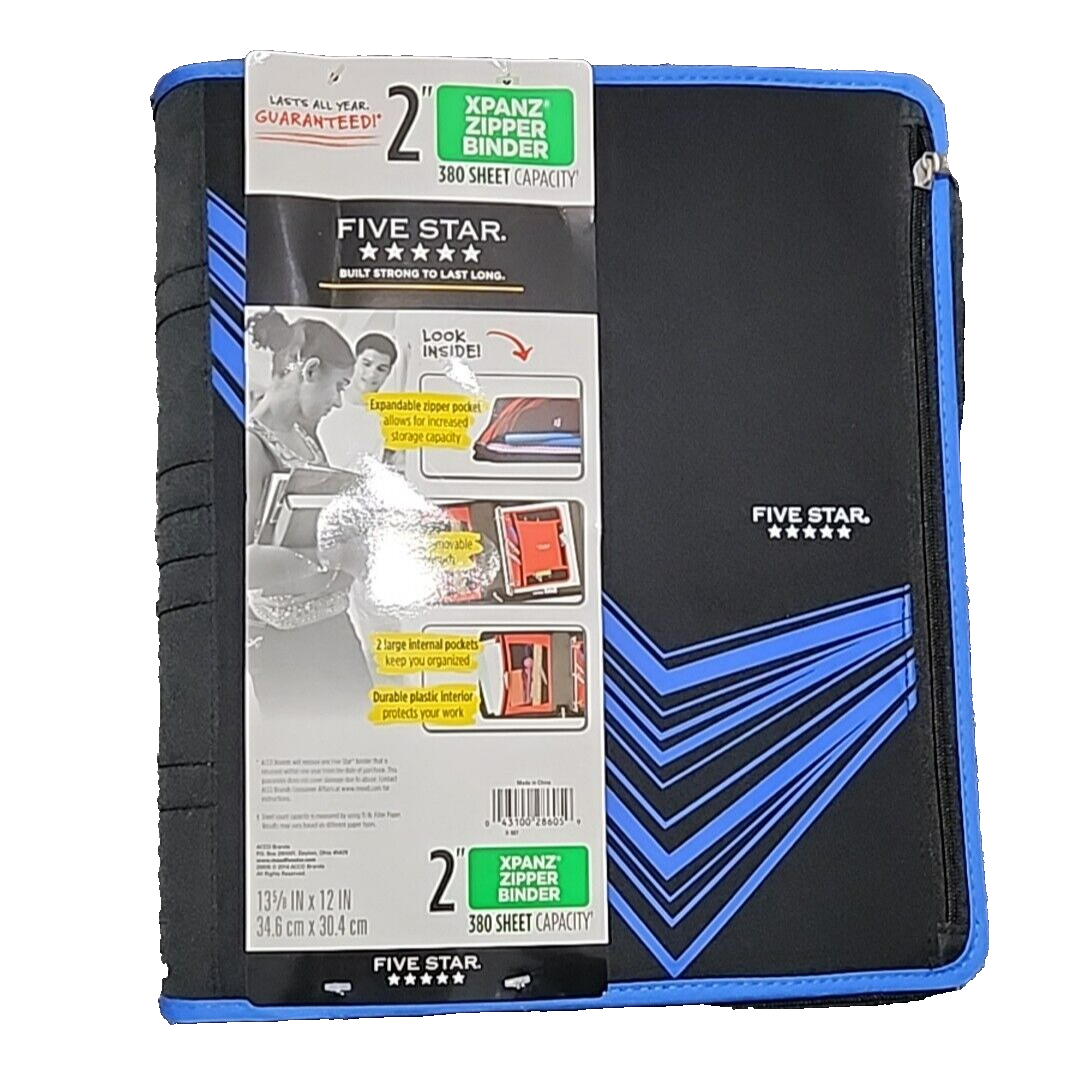 Five Star Mead 2 Inch Zipper Binder 3 Ring Binder Xpanz Blue Black eBay