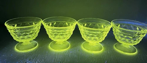 VTG Set Of 4 Fostoria American Cubist Manganese Glass 3 1/8” Footed Sundae Cups