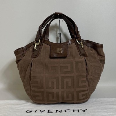 Givenchy Brown 4G Logo Canvas Leather Handbag Gold Hardware Auth