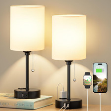 Set of 2 Bedside Table Lamps with USB Ports and 3 Color Temperatures