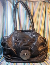 Diesel Black Leather Shoulder Bag with Buckle Front Vintage Diesel