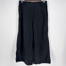 TAHARI Black 100 Linen Wide Leg Cropped Pants Women's L Pull On Elastic Waist