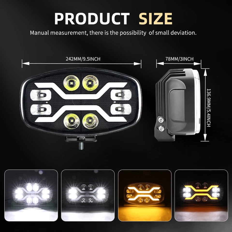 4X 10" Jumbo Oval LED Spot Lamp Dual Function DRL w/E-Mark Driving Light 12v 24v - Image 3 of 4