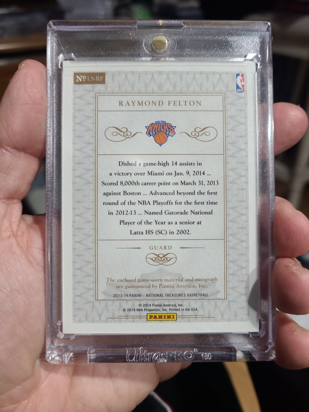 2013-14 National Treasures Logoman Auto Raymond Felton 5/5 view 2