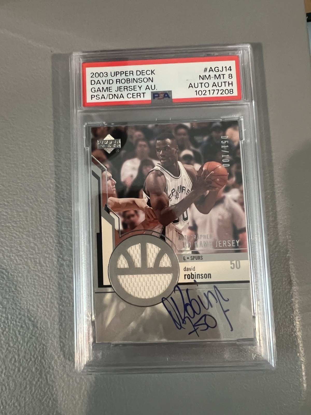 2003 Upper Deck David Robinson Game Jersey Auto /100 PSA 8 Auto AUTH view 1