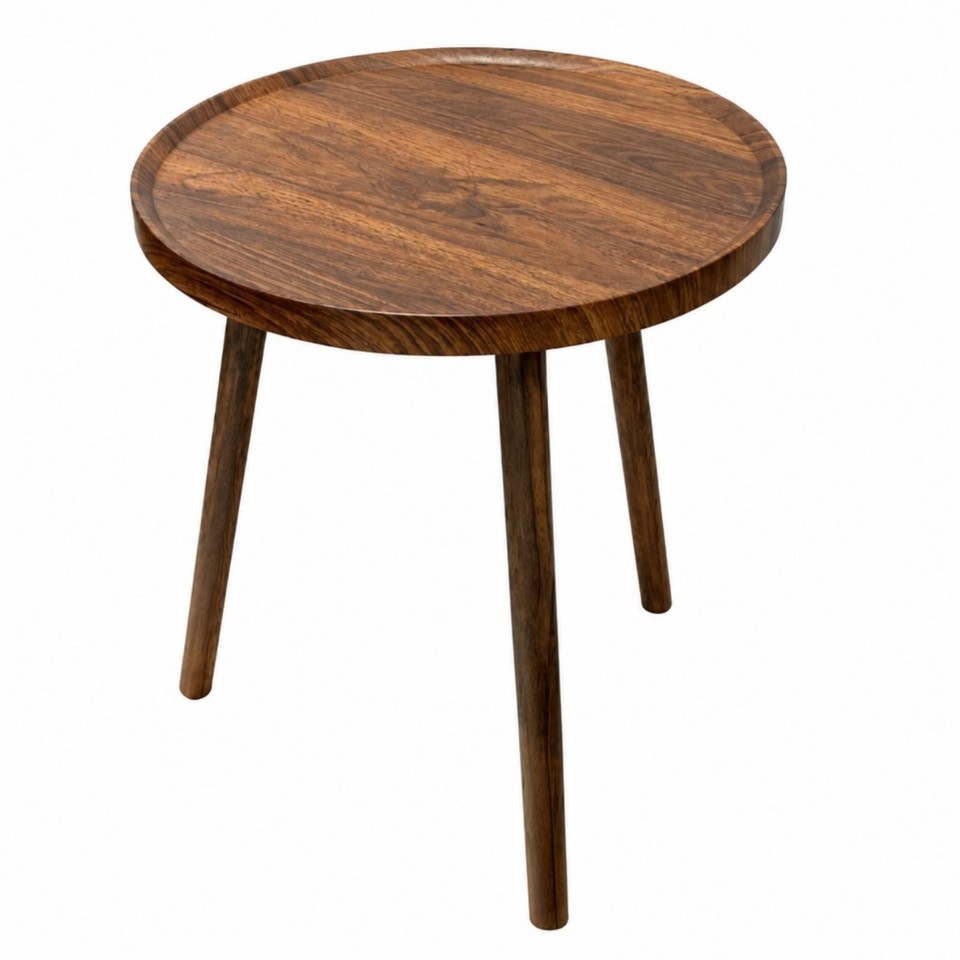 Round Coffee Table Assembled Wooden Side Table with Raised Edge Non ...