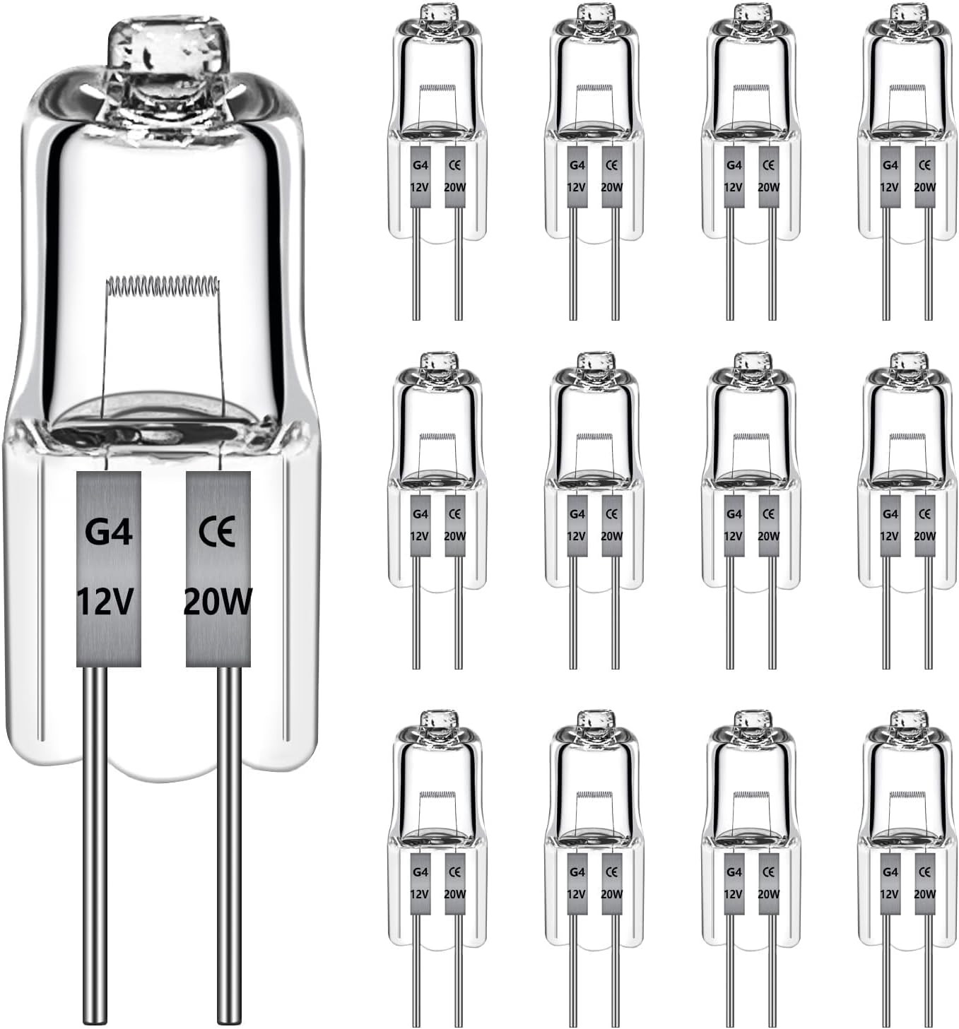 12 Pack G4 Halogen Bulbs 20W Warm White 2700K 240LM, No Flicker, Dimmable 2 Pin