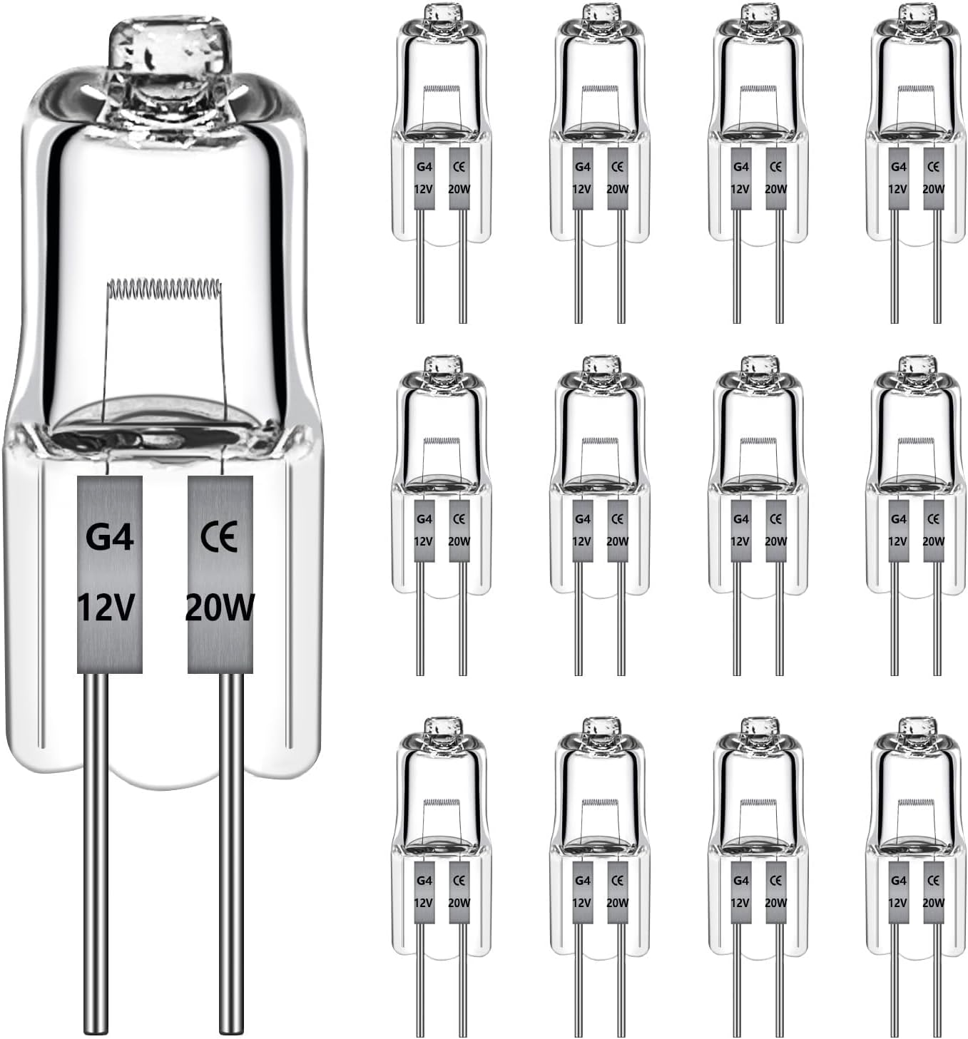 12 Pack G4 Halogen Bulbs 20W Warm White 2700K 240LM, No Flicker, Dimmable 2 Pin
