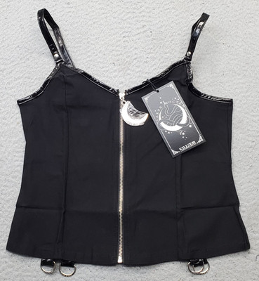Killstar Darklands Crop Top Womens XL Black Adjustable Straps Stretch Full Zip