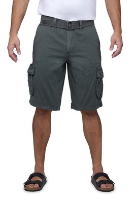 RAW X Men's Belted Classic Fit 12.5'' Cotton Cargo Shorts Gray-34W
