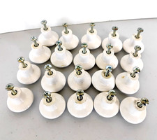 20 Vintage WHITE PORCELAIN drawer, cabinet door KNOBS mushroom / SCREWS