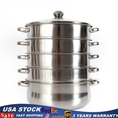 5-Tier Stainless Steel Steamer - Versatile Cooking for Home & Commercial Use