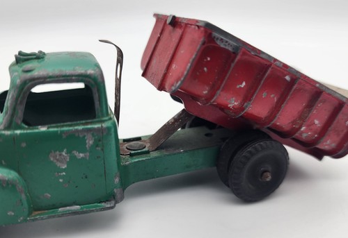 Vintage Hubley Kiddie Toy 5.5" Dump Truck Metal Green Red 1950s USA - Picture 12 of 15