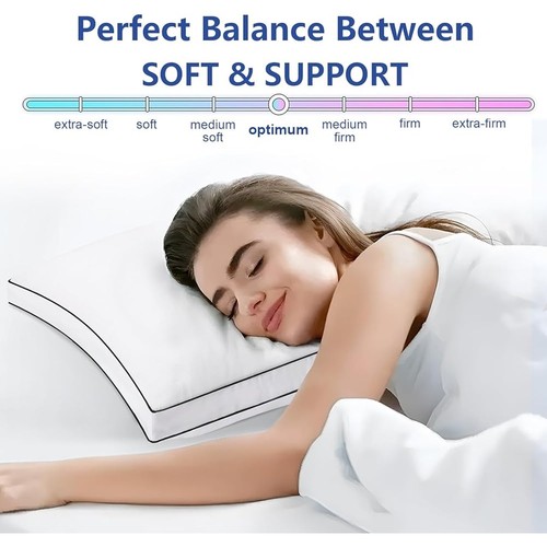 Queen Size Set of 2 Fluffy Supportive Down Alternative Pillows Neck Pain Relief - Picture 5 of 9