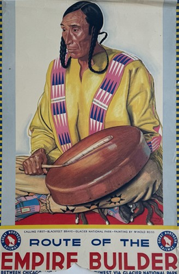 #ad Vintage Great Northern Railway Empire Builder Winold Reiss Blackfeet Brave Print $65.00