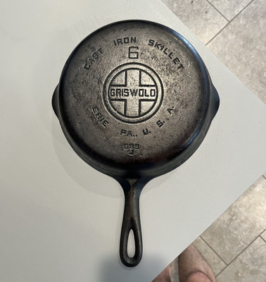 GRISWOLD Cast Iron SKILLET Frying Pan #6 LARGE BLOCK LOGO 699 Made in Erie Pen.
