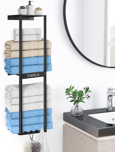 Bathroom Towel Storage Rack, Wall Towel Rack for Rolled Towels, 3 Tier Towel ...