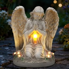 Solar Angel Garden Statue Outdoor Decor Cemetery Decorations for Grave Praying
