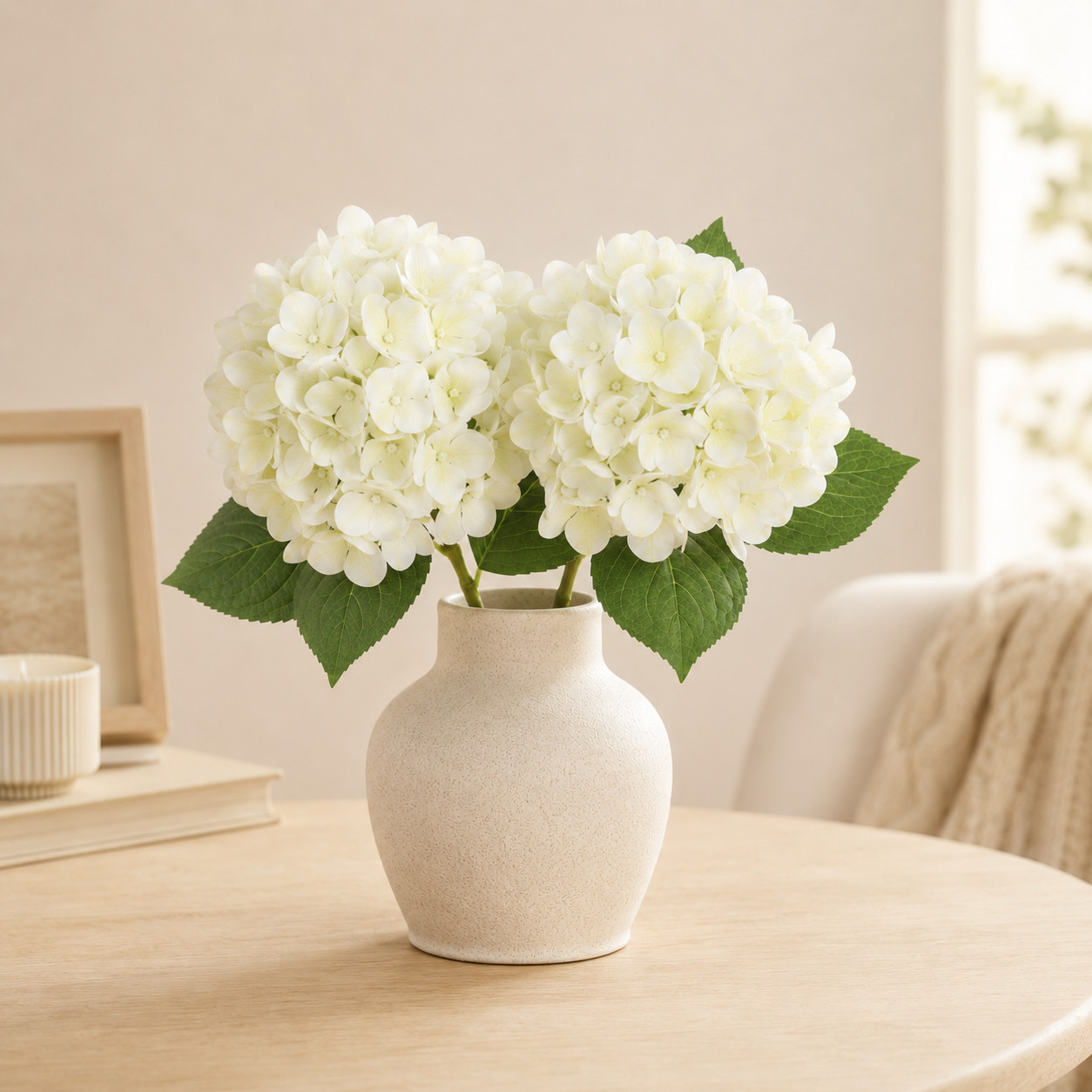 Set of 2 Cream White Artificial Hydrangea Stems Faux Flowers Home Wedding Decor
