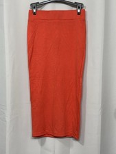 2B Bebe Women  s Orange Mid Rise Pull On Stretch Slim Midi Skirt S