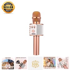 Handheld Bluetooth Karaoke Microphone - Easy Use for Kids  Adults in Rose Gold