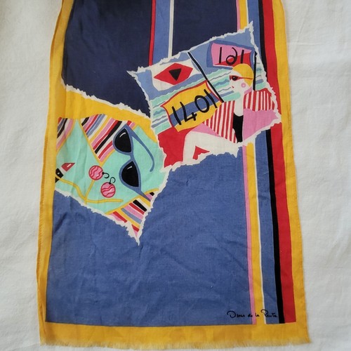 Vintage Oscar de la Renta Nautical Pop Art Cotton Scarf 80s 90s - Picture 2 of 7