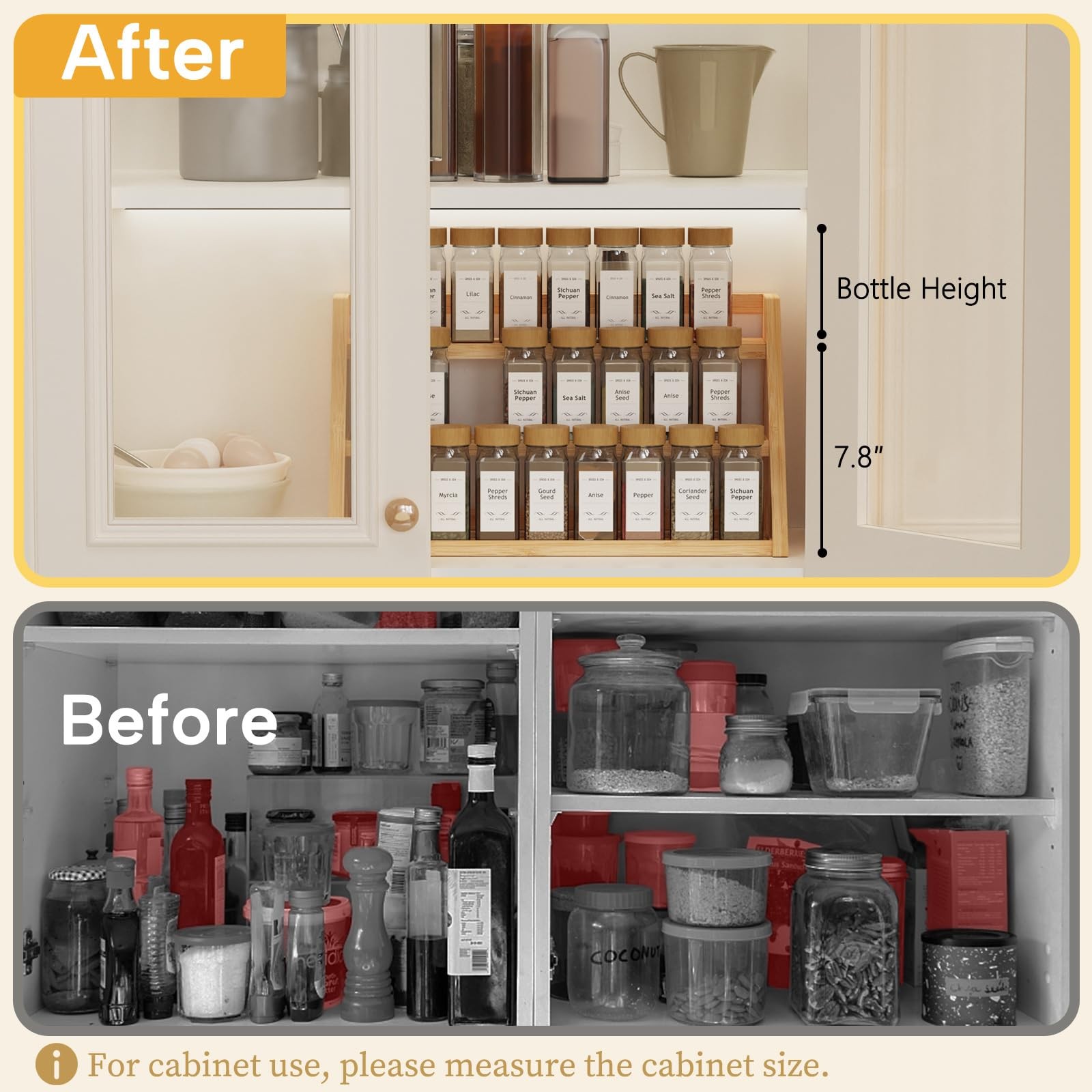 Bamboo Spice Rack Organizer -3-Tier Spice Rack for Countertop,Cabinet Spice R...