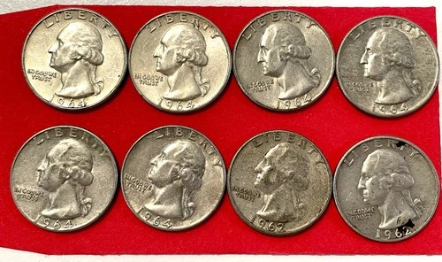 Lot of (8) - Washington Quarter SILVER coins - 1962 and 1964