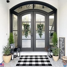 SEEKSEE 27.5"x43" Cotton Buffalo Plaid Rug - Black and White Washable Doormat