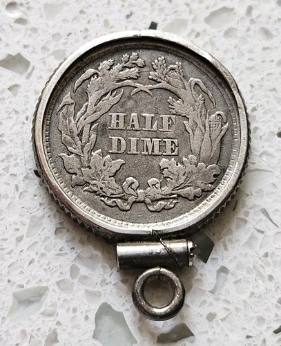 1861 Seated Liberty Half Dime Pendant - Picture 2 of 3