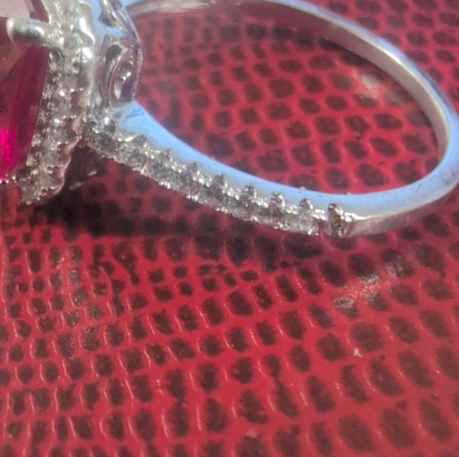 Silver 925 Square Red Ruby Halo Ring with Diamond… - image 4