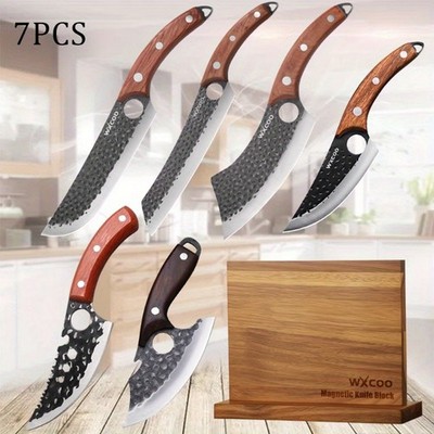 1-7PCS Stainless Steel Kitchen Knife Wooden Handle Chopper Cleaver Boning