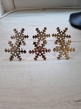 Set Six 6 Quality Silver Metal Napkin Rings Snowflakes Christmas New