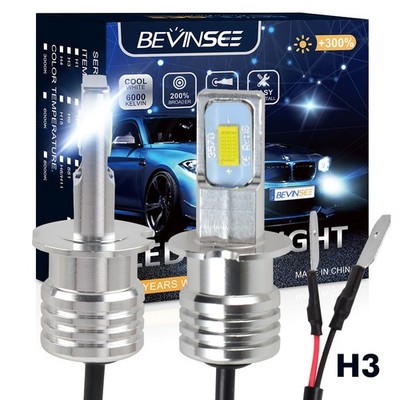 BEVINSEE H3 LED Fog Light Bulbs 6000K Bright White ATV Motorcycle Headlight Kit