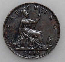1885 VICTORIA YOUNG HEAD, BRITISH BRONZE FARTHING, EF