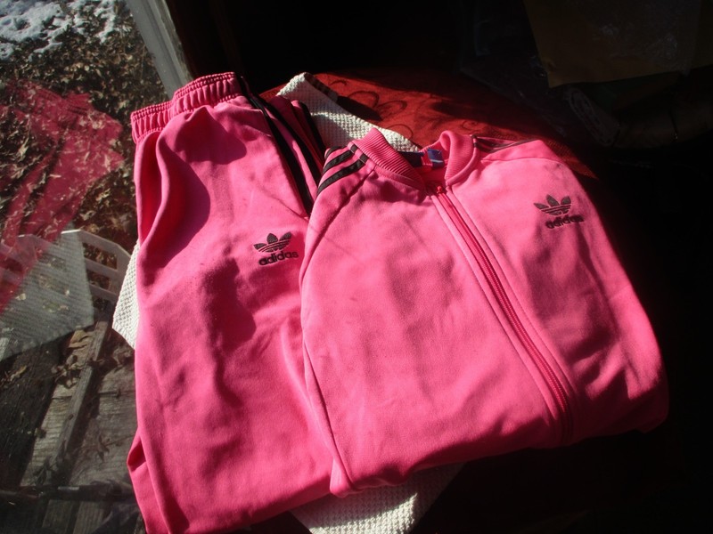 Vintage Bright Pink Adidas Sweatsuit Size 13-14 Youth L Black Stripes