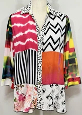 John Mark Top Long Sleeve Button Shirt Artsy Boho Stipe Floral Geo Chevron Sz S