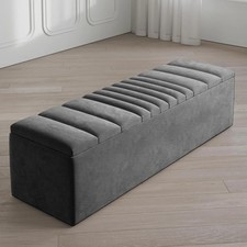 Naples Striped Velvet Upholstered Ottoman Storage Box, End of Bed Storage Bench