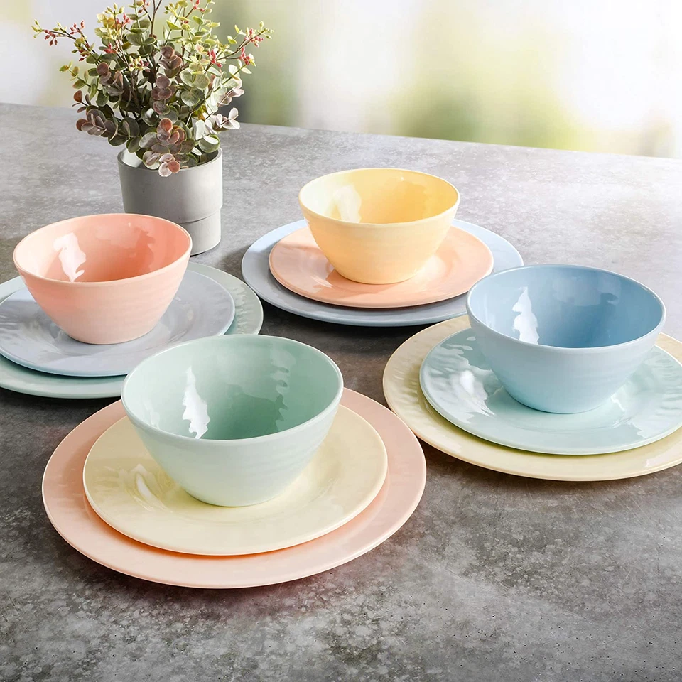 Brist Melamine Plastic Dinnerware Set, Service Four (12Pcs), Pastels - image 2 of 4