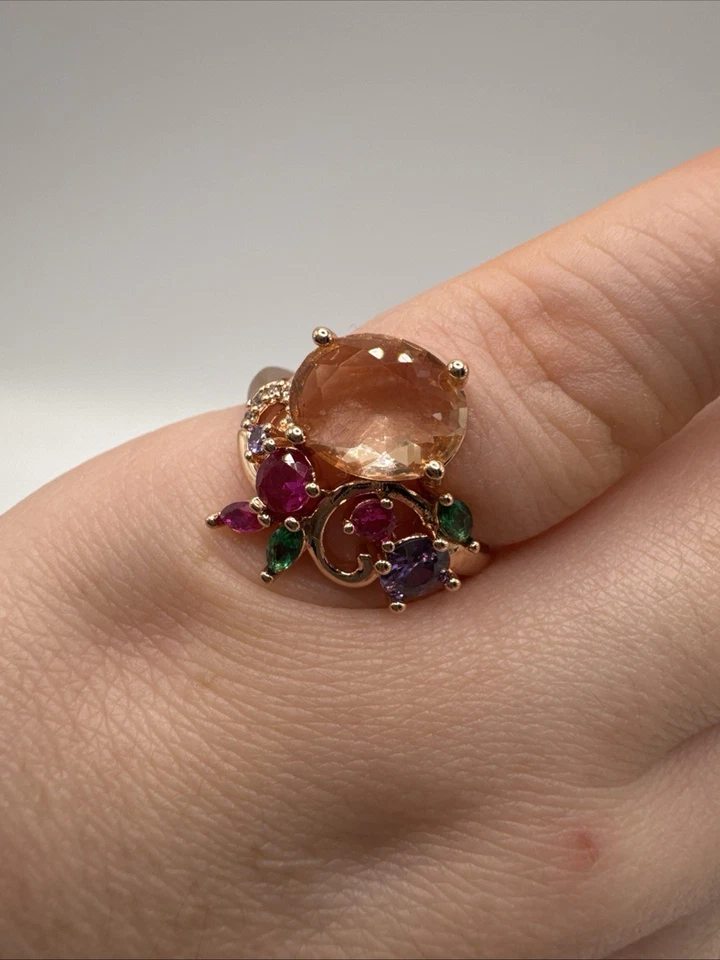 Anillo de oro laminado de 14 quilates - Amatista rubí citrino - Sello 585RG lleno de oro Foto 3 de 4