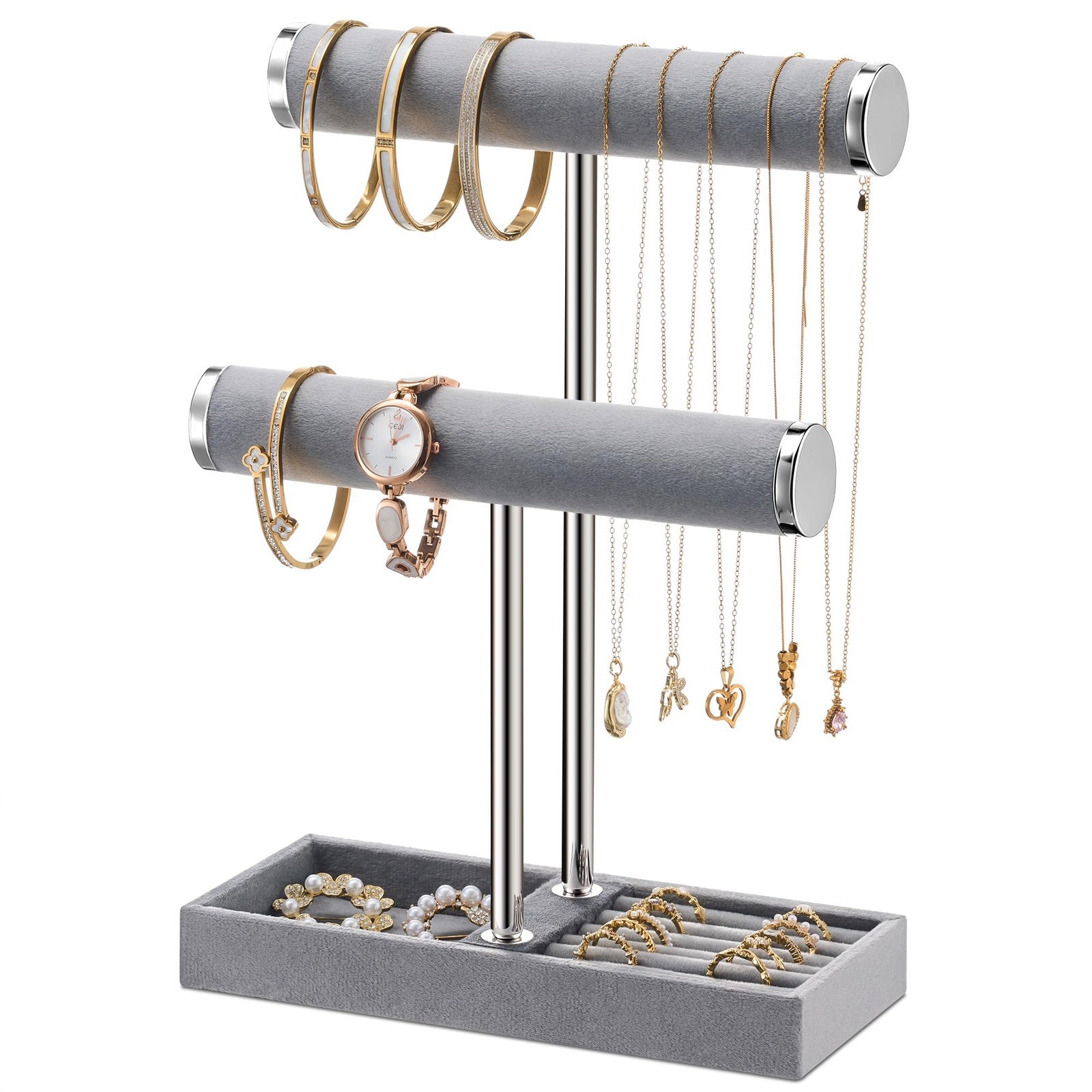 Organisateur de bijoux gris pour sublimer votre coiffeuse de chambre ou votre commode