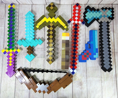 (8) Minecraft Foam & Plastic Swords Axes Bow Think Geek Weapons Toys