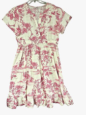 Johnny Was Pink Firebird Pintuck Tiered Dress, Size XL Floral Boho Cottage Core