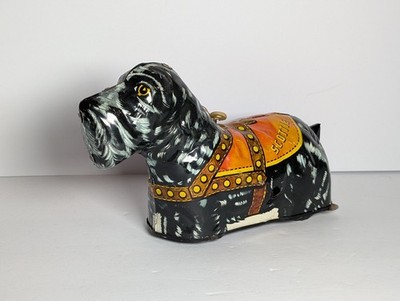 Vintage MARX Wind Up Litho Scottie The Guide Dog Tin Toy - Works - No Key - READ