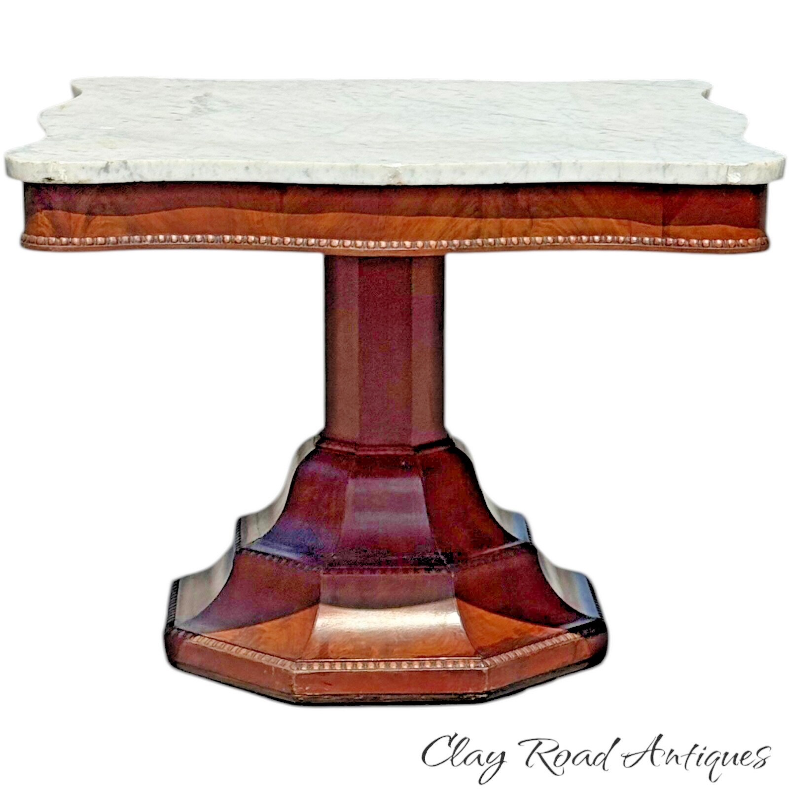 Antique marble top classical empire center parlor table flame mahogany 