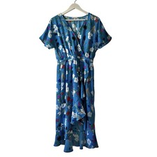 J. CREW Mercantile Faux Wrap Ruffle Floral Midi Dress Small Blue Multi Spring
