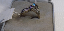 STERLING SILVER 3 GEMSTONE MARCASITE RING SIZE 7.5