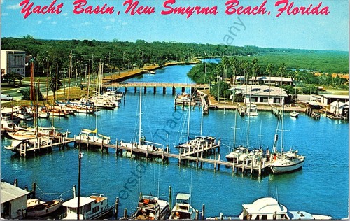 Spiaggia di Smyrna nuova, Fl. Veduta aerea comunale yacht bacino cartolina cromata