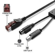 Printer Data Cable 1.8m 24V Power USB to USB2.0 B Male and 3 Pin Power Din AP